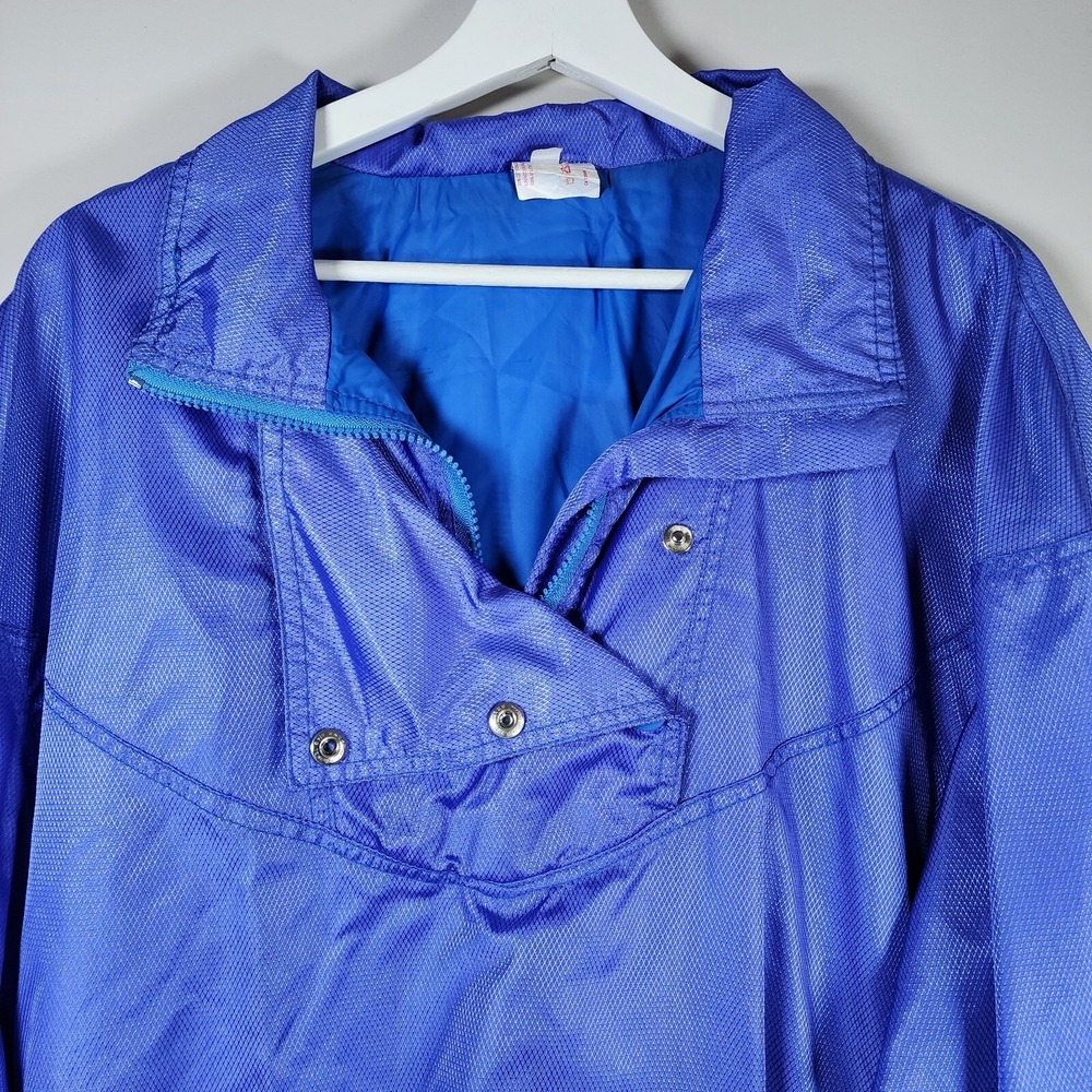 Vintage Windbreaker Jacket Mens Medium Pullover Blue 80s 90s Y2K Retro Coat Shel
